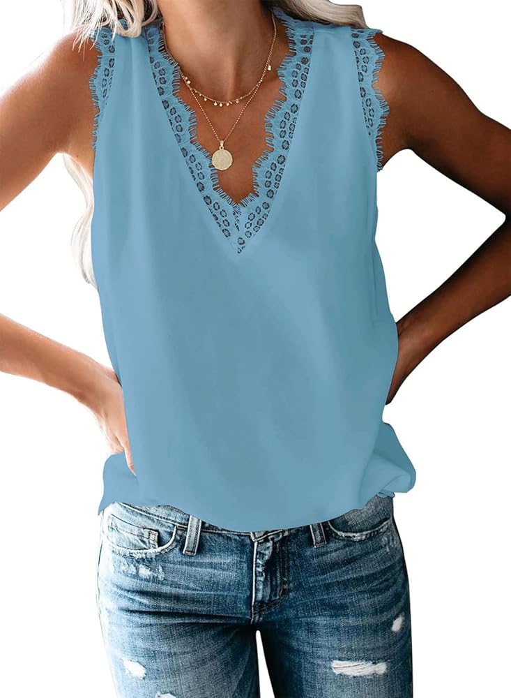 VIISHOW Women V Neck Lace Trim Cami Tank top Casual